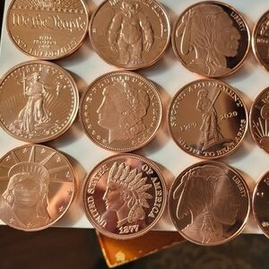 Set of 2x 1oz copper random rounds 2oz total .999 Fine Copper